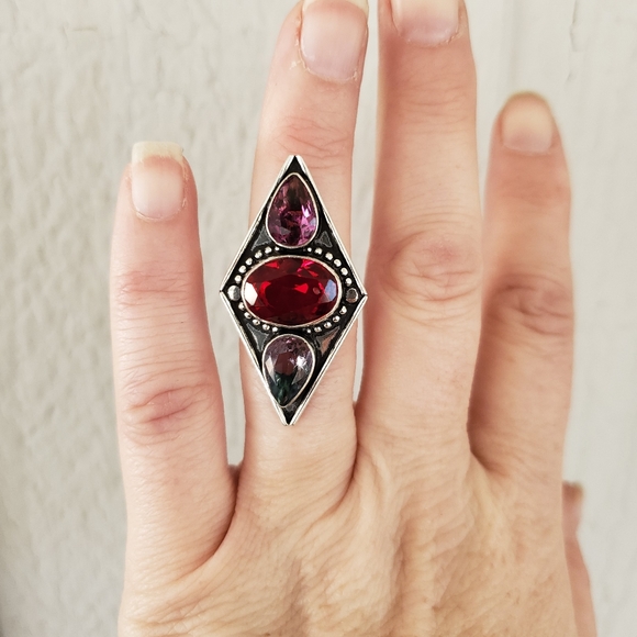 New Garnet and Bi-Color Tourmaline 925 Silver Ring. - Picture 3 of 12